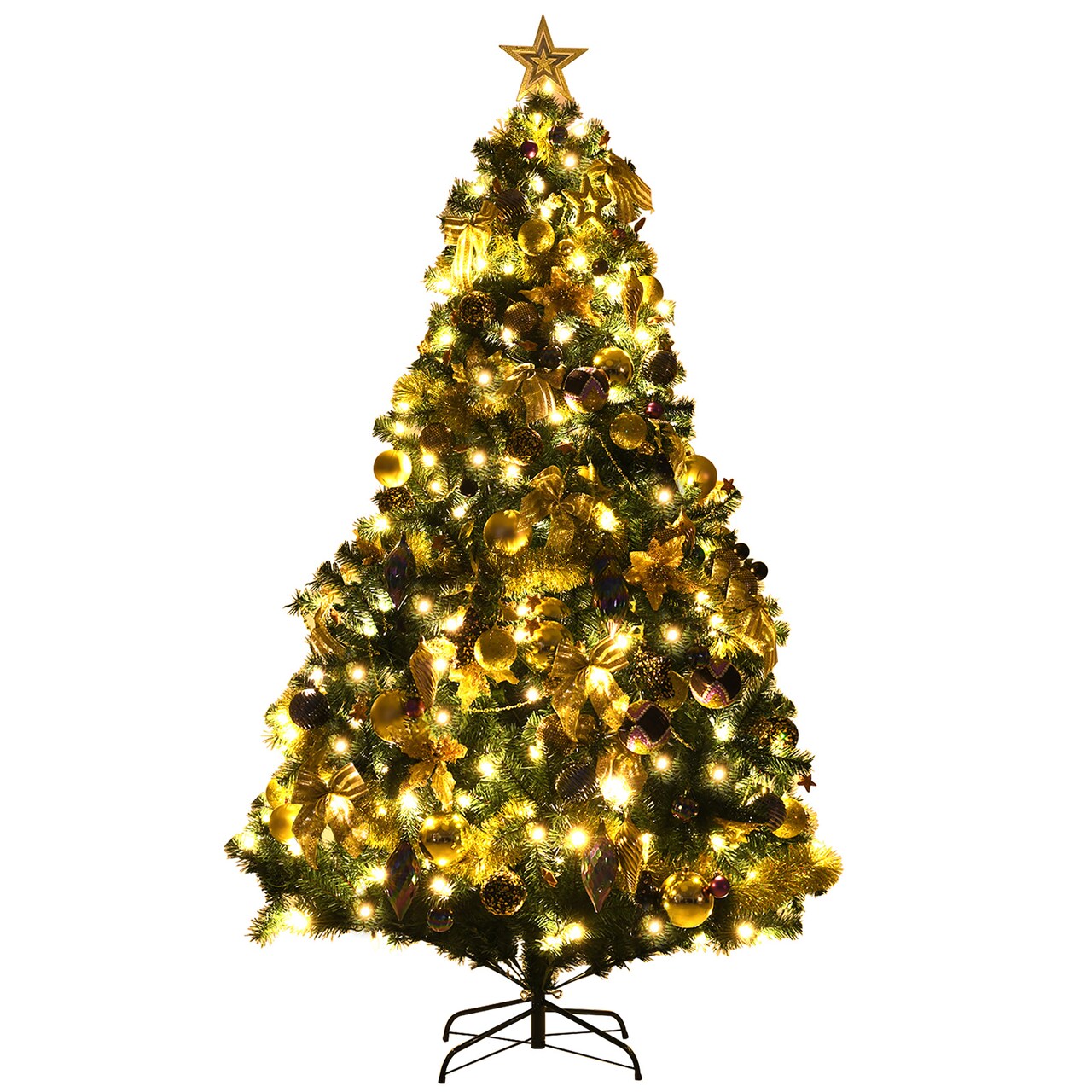 Costway 7.5FT Pre-Lit Artificial Christmas Tree 1100 Tips w/140 Ornaments and 250 Lights